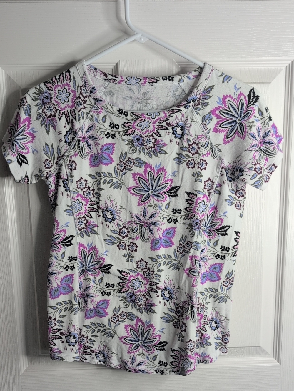 Talbots White Short-Sleeve Tee with Purple Floral Print